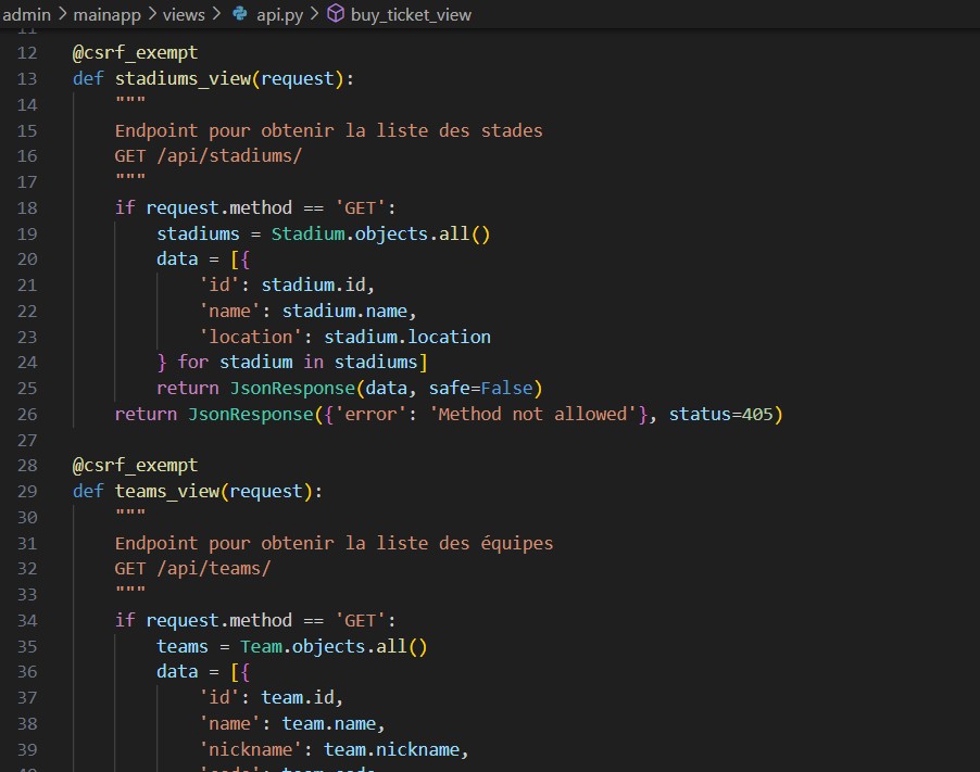 Extrait de code de l'API du projet JO Ticket