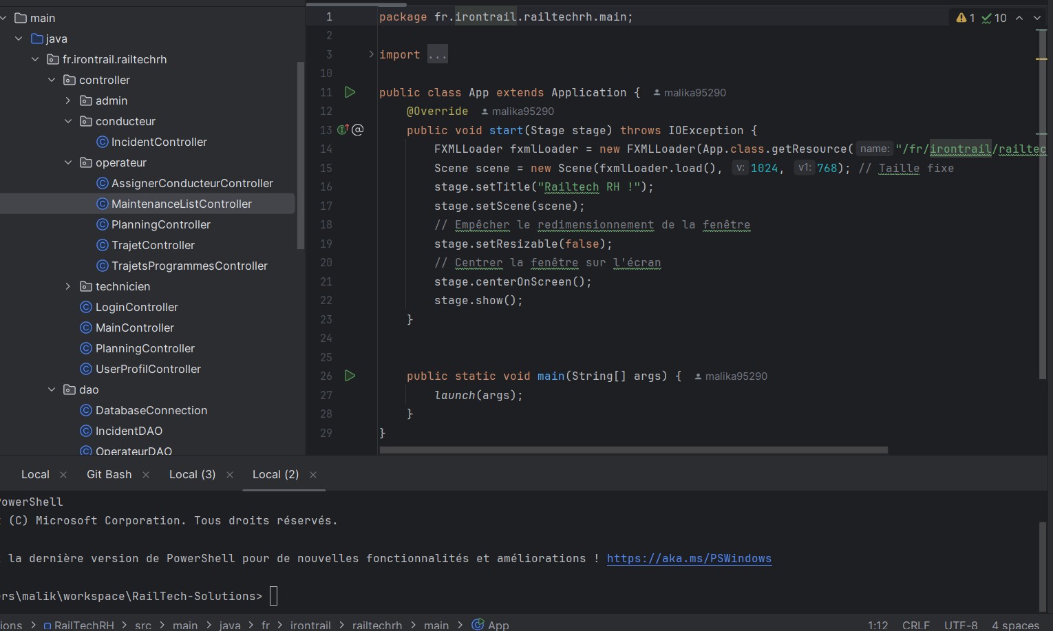 Extrait de code Railtech Solution