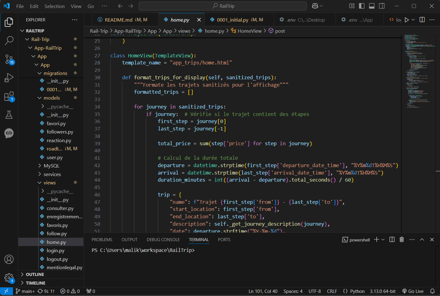 Extrait de code d'une vue du projet RailTrip