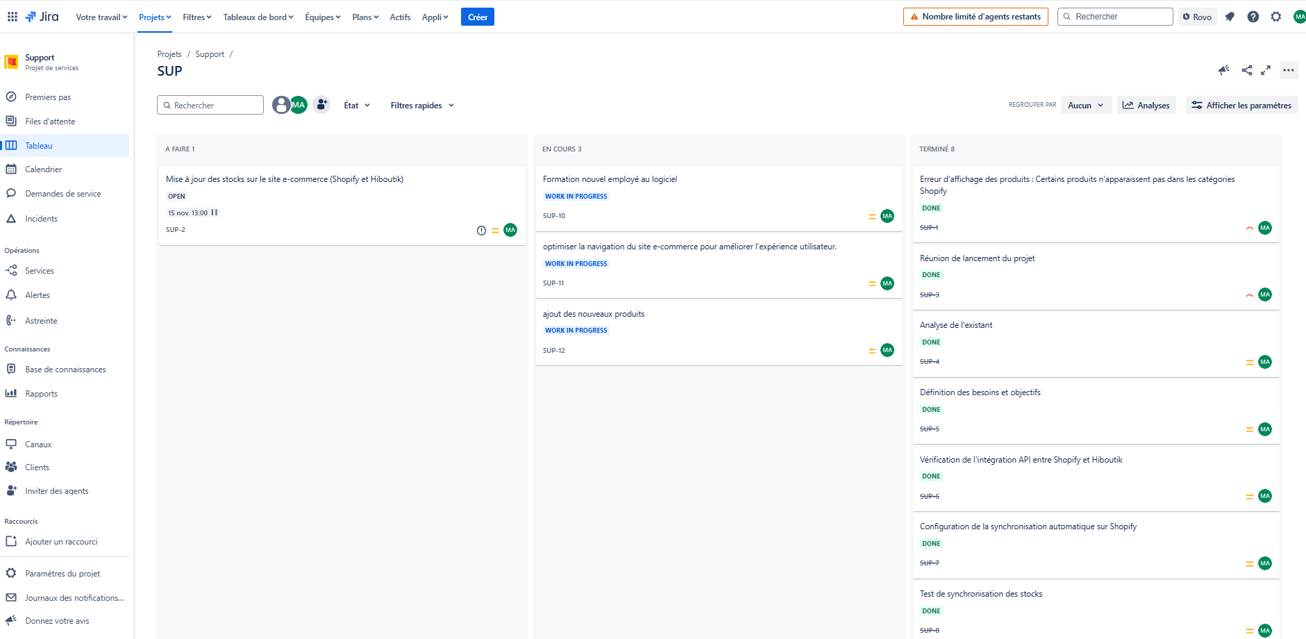 Calendrier du projet sur Jira
